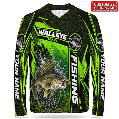 Personalized Neon Green Bass and Lure UPF Sun Protection Fishing Hoodie