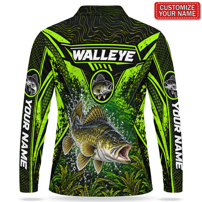Personalized Neon Green Bass Fishing Men's Long Sleeve Polo