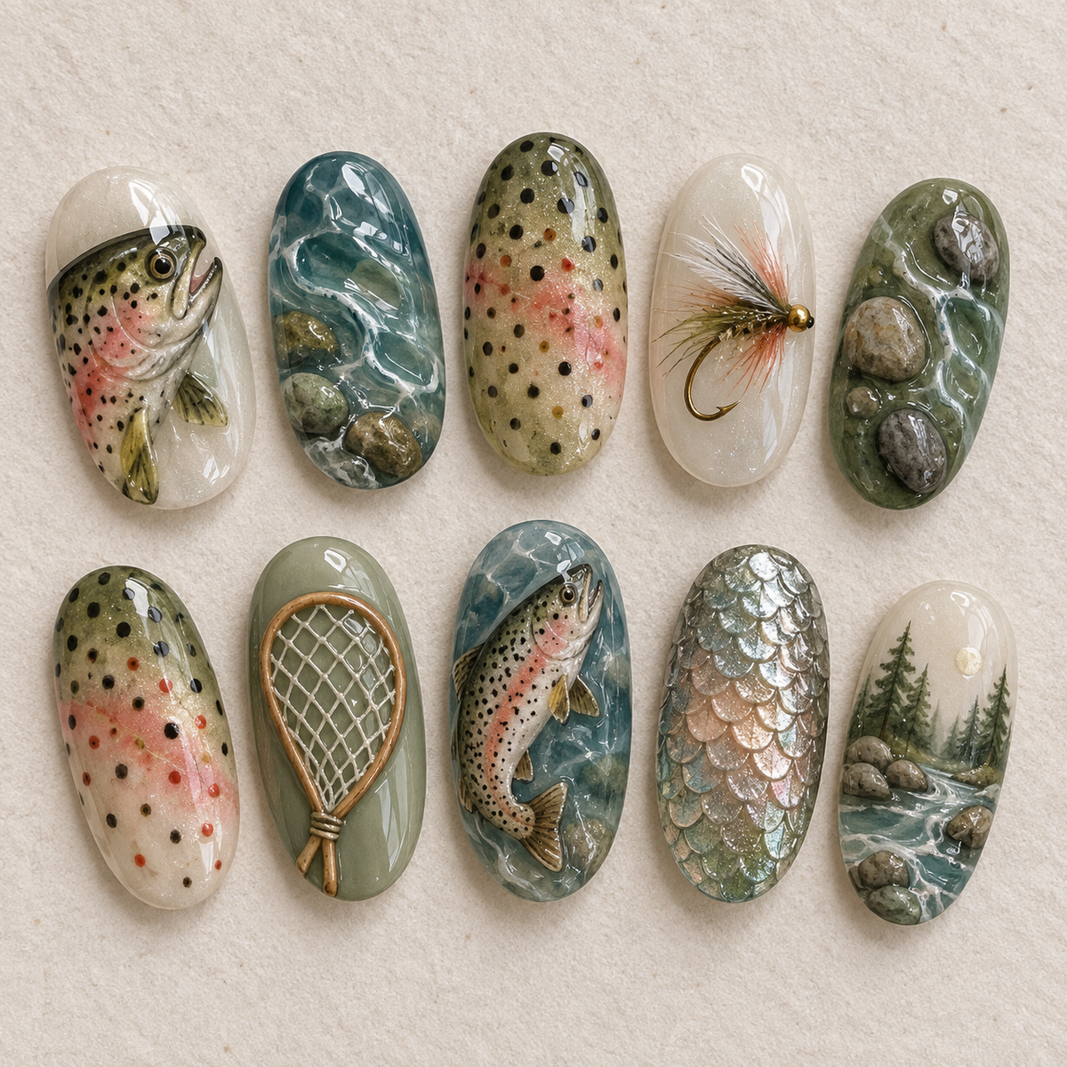 Trout Fishing Press-On Nails – River & Fly Fishing Nail Set