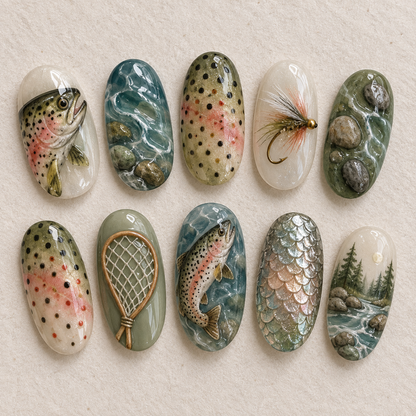 Trout Fishing Press-On Nails – River & Fly Fishing Nail Set