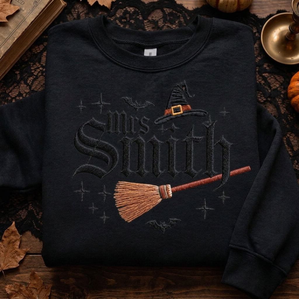 Custom Halloween Teacher Sweatshirt, Personalized Mrs Smith Embroidered Shirt