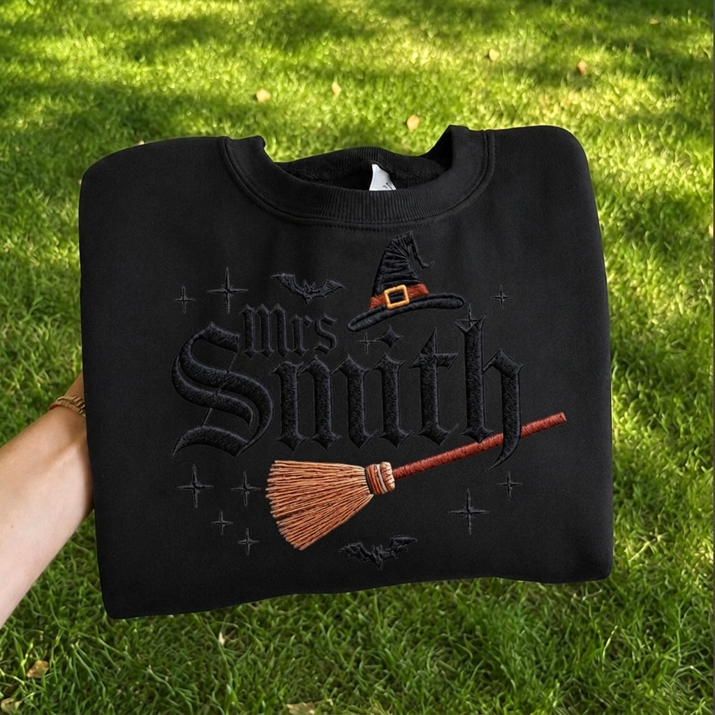 Custom Halloween Teacher Sweatshirt, Personalized Mrs Smith Embroidered Shirt