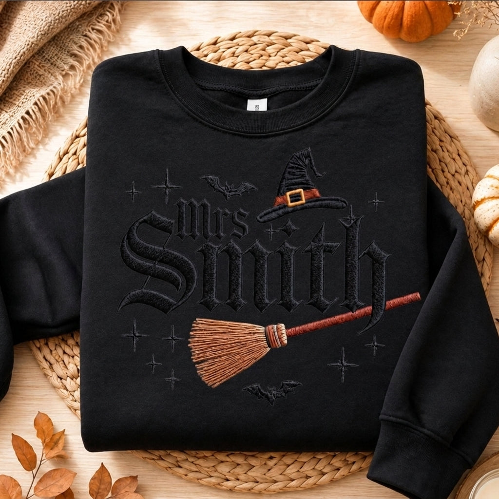 Custom Halloween Teacher Sweatshirt, Personalized Mrs Smith Embroidered Shirt
