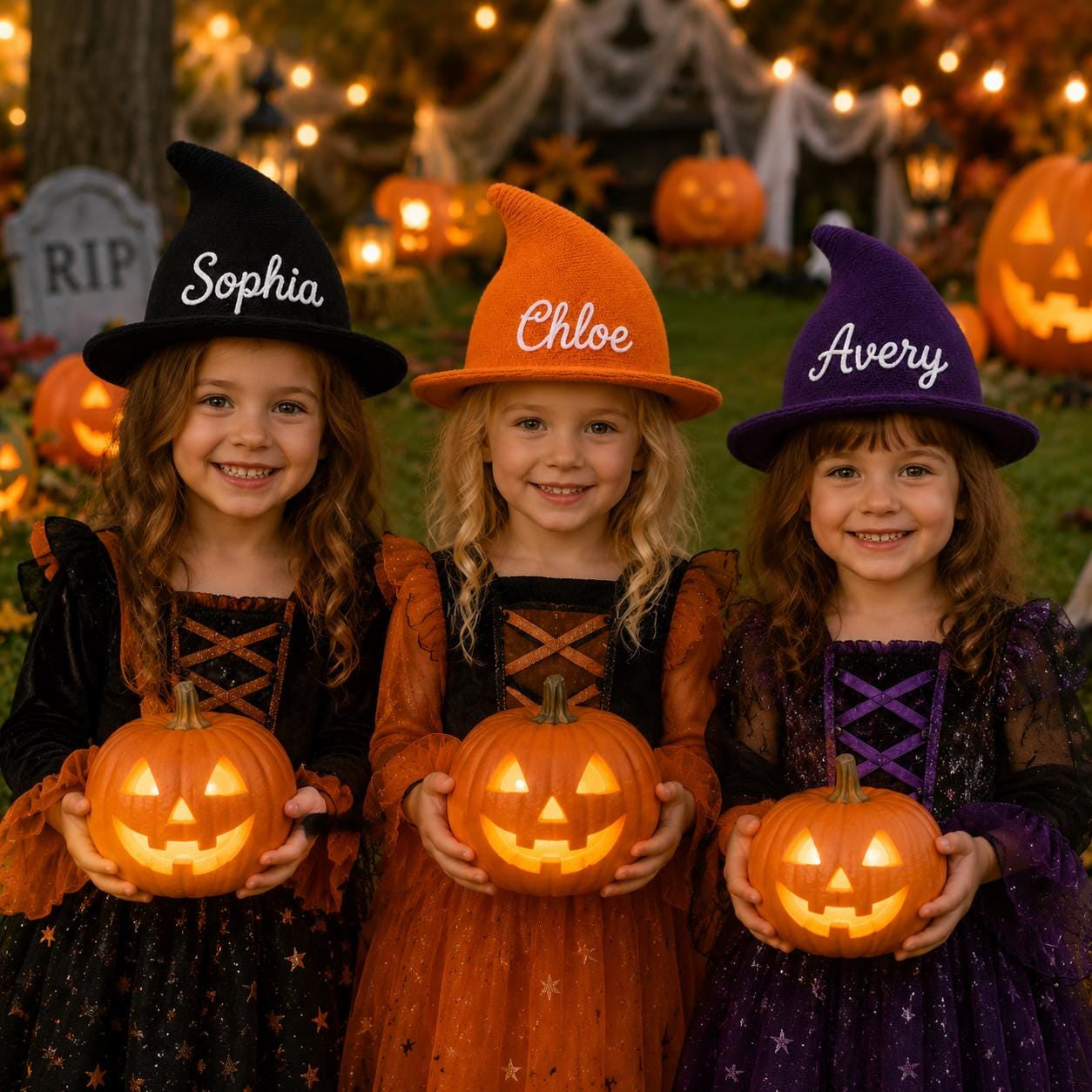 Personalized Kids Witch Hat, Custom Embroidered Black Cotton Halloween Hat, Wizard Costume Hat for Kids