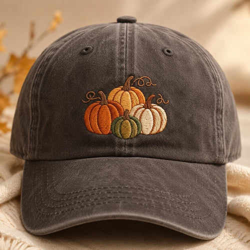 Pumpkin Embroidered Hat, Spooky Season Washed Cotton Cap, Halloween Dad Hat