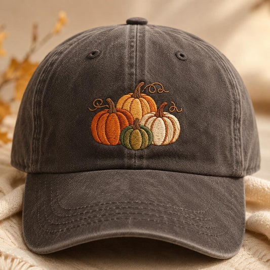 Pumpkin Embroidered Hat, Spooky Season Washed Cotton Cap, Halloween Dad Hat