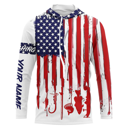 Personalized American Flag UPF Fishing Jersey – Custom Name Long Sleeve Shirt