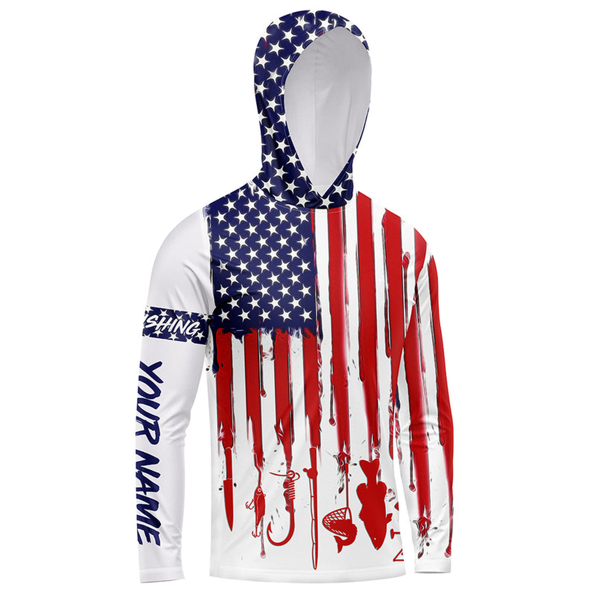 Personalized American Flag UPF Fishing Jersey – Custom Name Long Sleeve Shirt