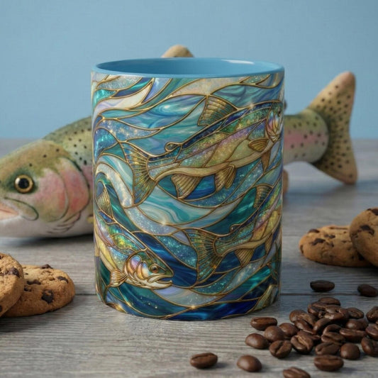 Stained Glass Design Fish Mug, Fishing Coffee Mug