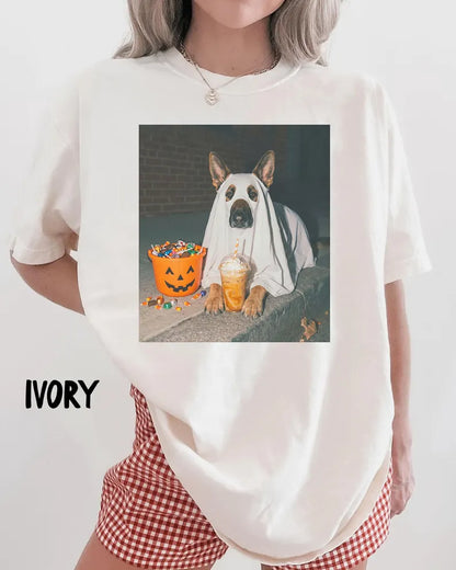 German Shepherd Dog Halloween Comfort Colors Shirt, Iced Coffee Dog Mom T-shirt