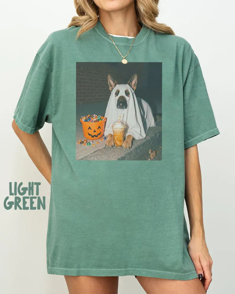 German Shepherd Dog Halloween Comfort Colors Shirt, Iced Coffee Dog Mom T-shirt