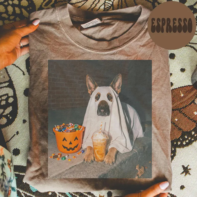 German Shepherd Dog Halloween Comfort Colors Shirt, Iced Coffee Dog Mom T-shirt
