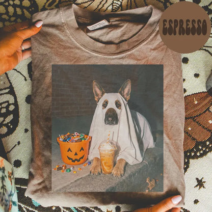 German Shepherd Dog Halloween Comfort Colors Shirt, Iced Coffee Dog Mom T-shirt