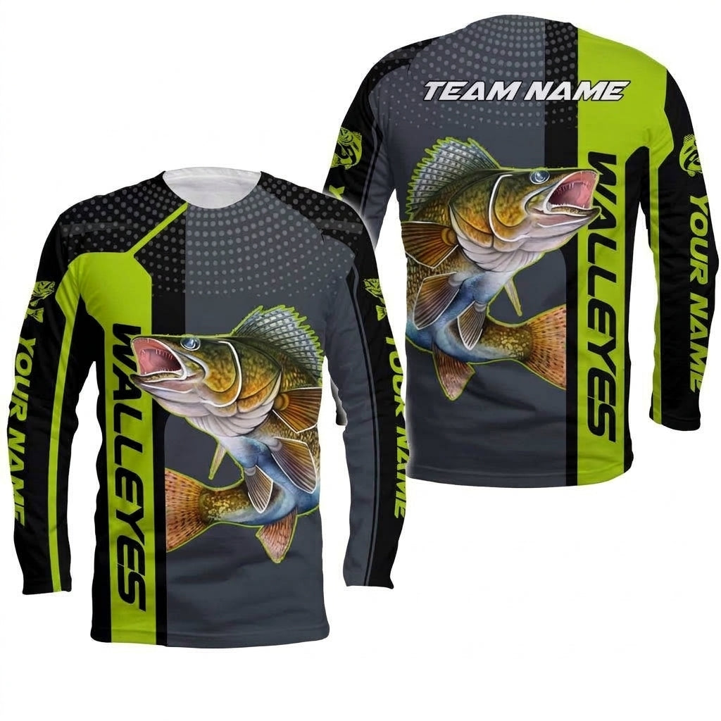 Custom Name Walleye Fishing Performance Long Sleeve Shirt