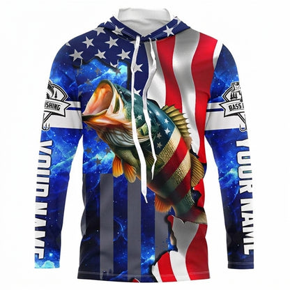 American Flag Bass Fishing Sun Jersey – Custom Name Shirt