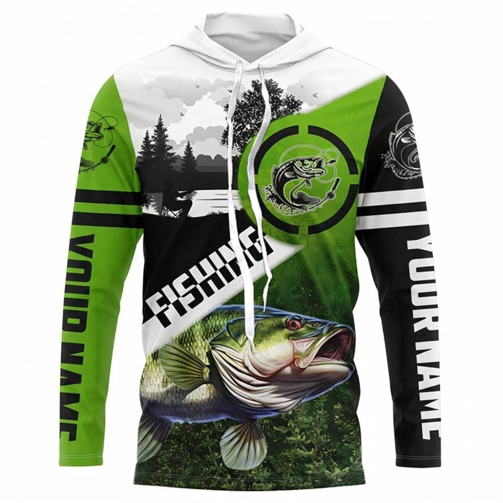 Custom Name Bass Fishing UPF Hoodie & Long Sleeve