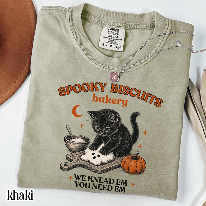 Comfort Colors® Kitty Biscuits Shirt Spooky Season Tee Black Cat Halloween Fall TShirt Vintage