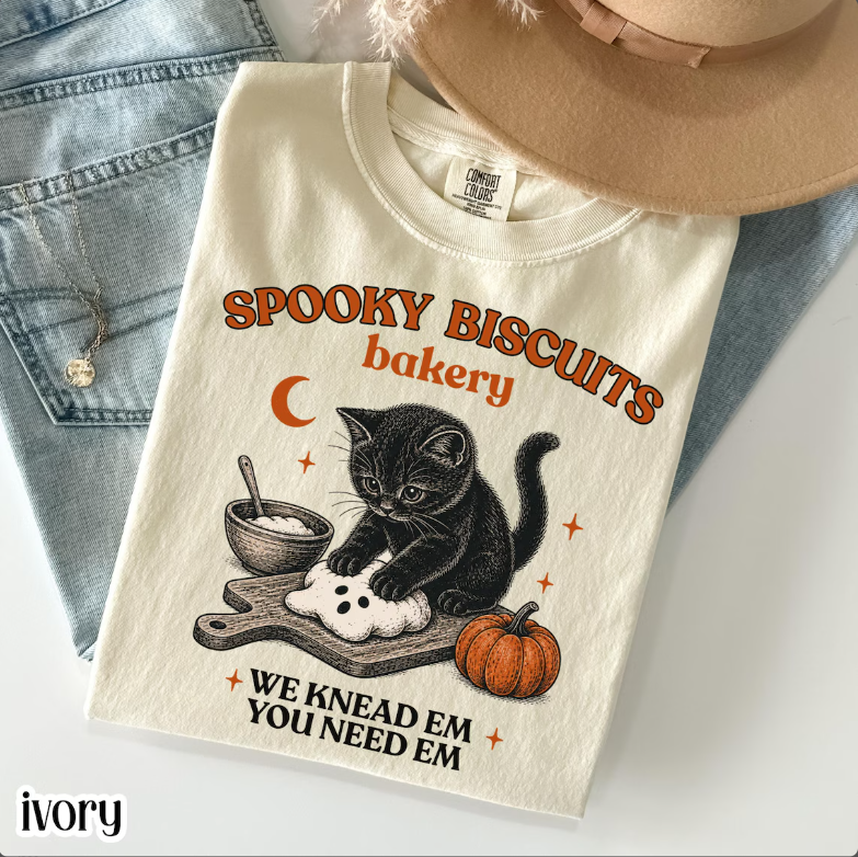 Comfort Colors® Kitty Biscuits Shirt Spooky Season Tee Black Cat Halloween Fall TShirt Vintage