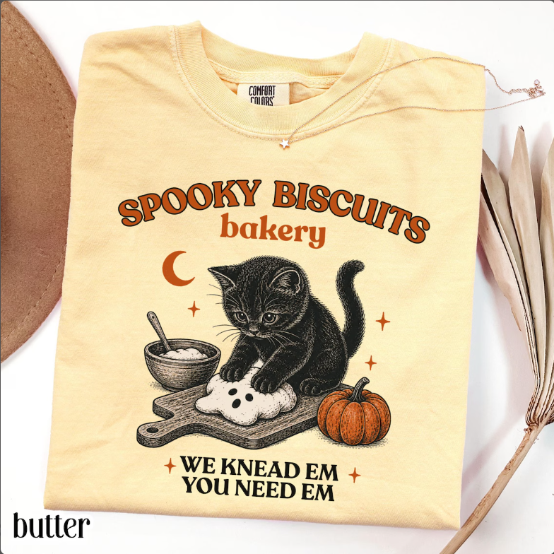 Comfort Colors® Kitty Biscuits Shirt Spooky Season Tee Black Cat Halloween Fall TShirt Vintage