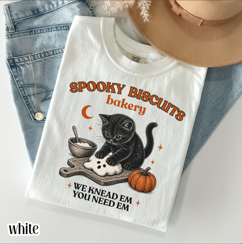Comfort Colors® Kitty Biscuits Shirt Spooky Season Tee Black Cat Halloween Fall TShirt Vintage