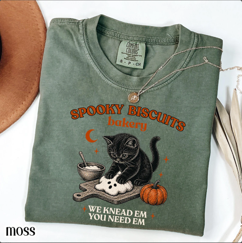 Comfort Colors® Kitty Biscuits Shirt Spooky Season Tee Black Cat Halloween Fall TShirt Vintage