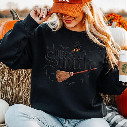 Custom Halloween Teacher Sweatshirt, Personalized Mrs Smith Embroidered Shirt