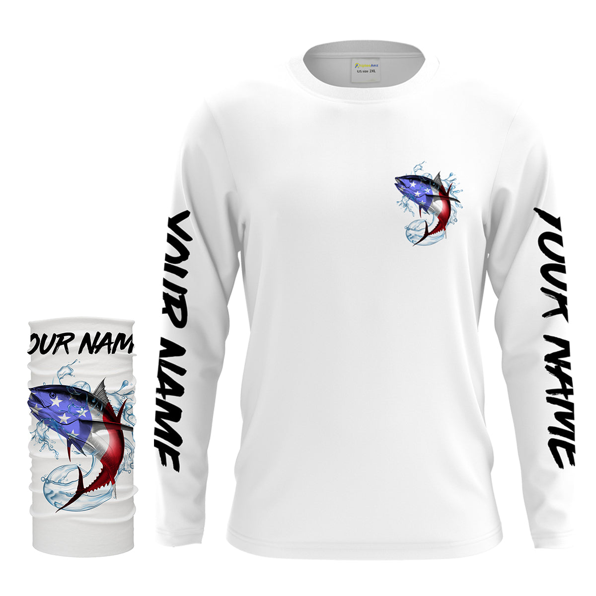 Tuna Fishing American Flag Custom performance Long Sleeve Fishing Shirts, Patriotic Fishing gifts - IPHW1414