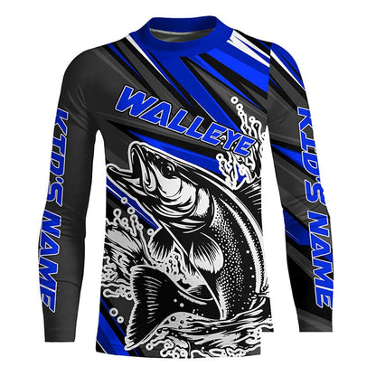 Personalized Walleye Fishing Jerseys, Walleye Fishing Long Sleeve Tournament Fishing Shirts | Blue IPHW5788