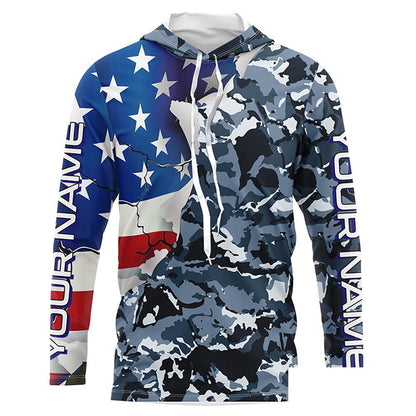 Custom American Flag Camo Uv Protection Long Sleeve Shirts, Patriotic Performance Fishing Shirts IPHW6102