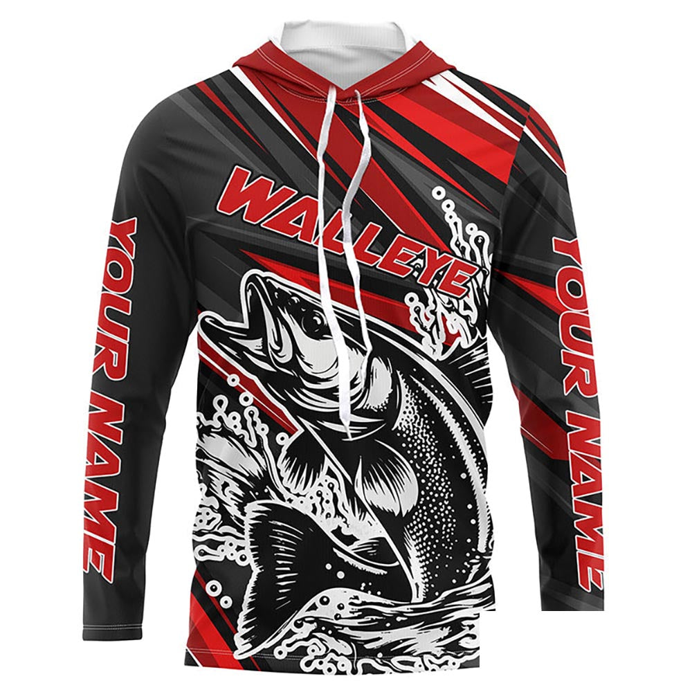 Personalized Walleye Fishing Jerseys, Walleye Fishing Long Sleeve Tournament Fishing Shirts | Red IPHW5597