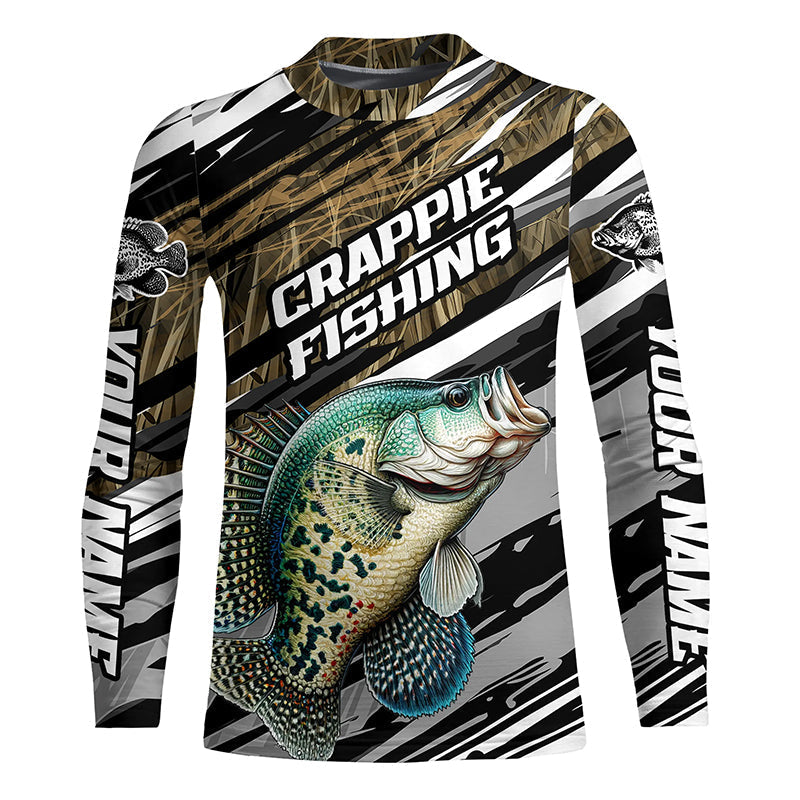 Crappie Fishing Camo Long Sleeve Fishing Shirts, Custom Crappie Tournament Fishing Jerseys IPHW5953