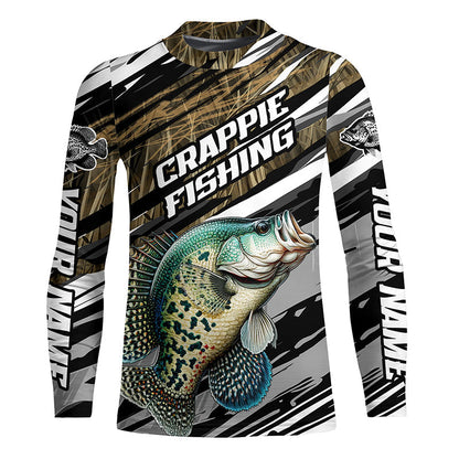 Crappie Fishing Camo Long Sleeve Fishing Shirts, Custom Crappie Tournament Fishing Jerseys IPHW5953