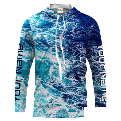Custom Saltwater Long sleeve Fishing Shirts UV Protection, Sea wave camo Fishing Shirts - HPW179
