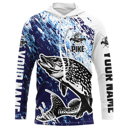 Custom Pike Fishing Jerseys, Pike Fishing Long Sleeve Performance Shirts | Blue IPHW6300
