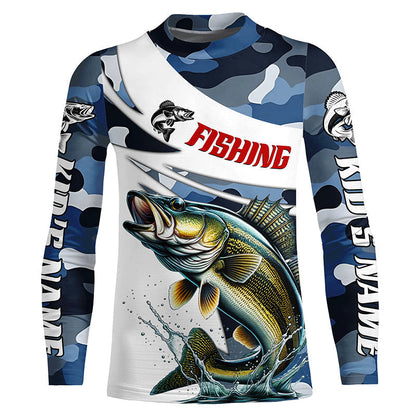 Personalized Walleye Fishing Jerseys, Camo Walleye Fishing Long Sleeve Tournament Shirts IPHW6310