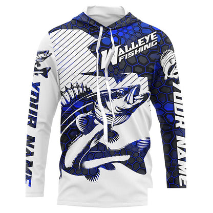 Custom Walleye Fishing Jerseys, Walleye Fishing Long Sleeve Fishing Tournament Shirts | Blue Camo IPHW5731