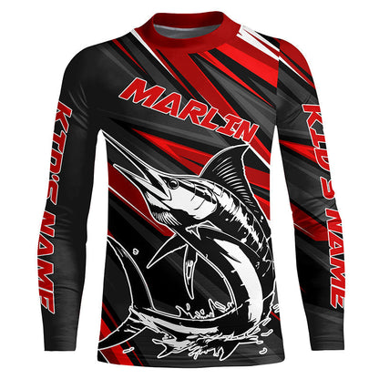 Black And Red Marlin Fishing Jerseys, Custom Marlin Long Sleeve Performance Fishing Shirts IPHW6900