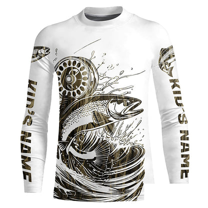 Custom Trout Fly Fishing Shirts, Grass Lake Camouflage Trout Fishing Shirt IPHW7422