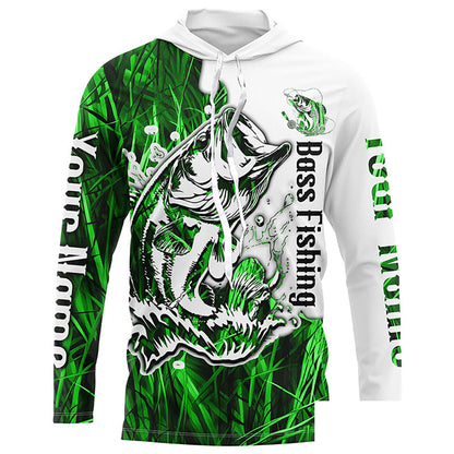 Custom Largemouth Bass Fishing Long Sleeve Tournament Shirts, Bass Fishing League Shirt | Green Camo IPHW6382