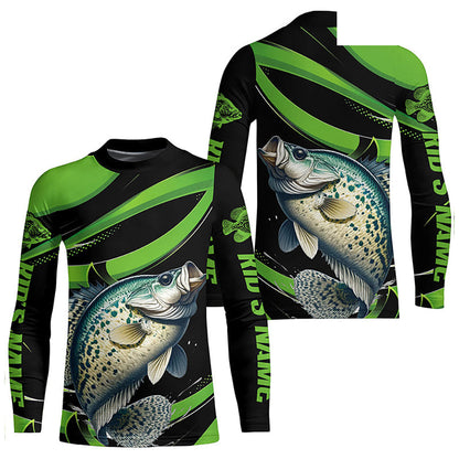 Black And Green Custom Crappie Fishing Jerseys, Crappie Long Sleeve Tournament Fishing Shirts IPHW7000