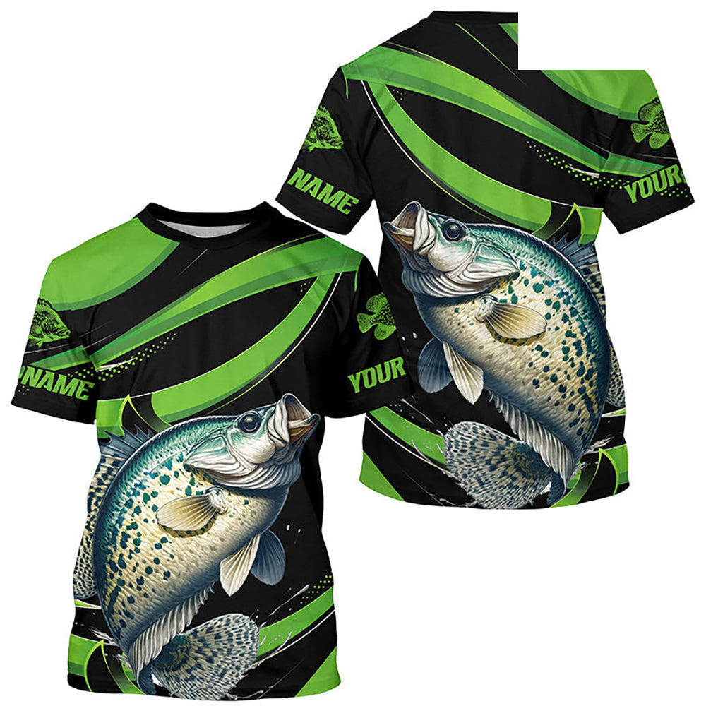Black And Green Custom Crappie Fishing Jerseys, Crappie Long Sleeve Tournament Fishing Shirts IPHW7000
