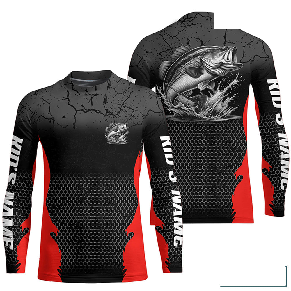 Personalized Largemouth Bass Fishing Jerseys, Bass Long Sleeve Tournament Fishing Shirts |Red IPHW6663