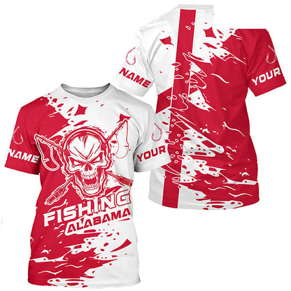 Alabama Fishing Custom Long Sleeve Fishing Shirts, Alabama Flag Skull Fishing Jerseys IPHW7002