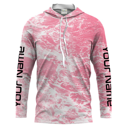 Custom Saltwater Long sleeve Fishing Shirts UV Protection, Sea wave camo Fishing Shirts | pink - HPW241