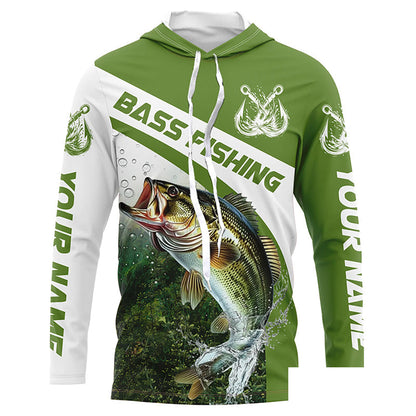 Custom Bass Fishing Long Sleeve Tournament Fishing Shirts, Bass Performance Fishing Jerseys | Green IPHW5803