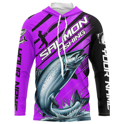 Chinook Salmon Custom Purple Long Sleeve Fishing Shirts, Salmon Fisherman Saltwater Fishing Jerseys IPHW6212