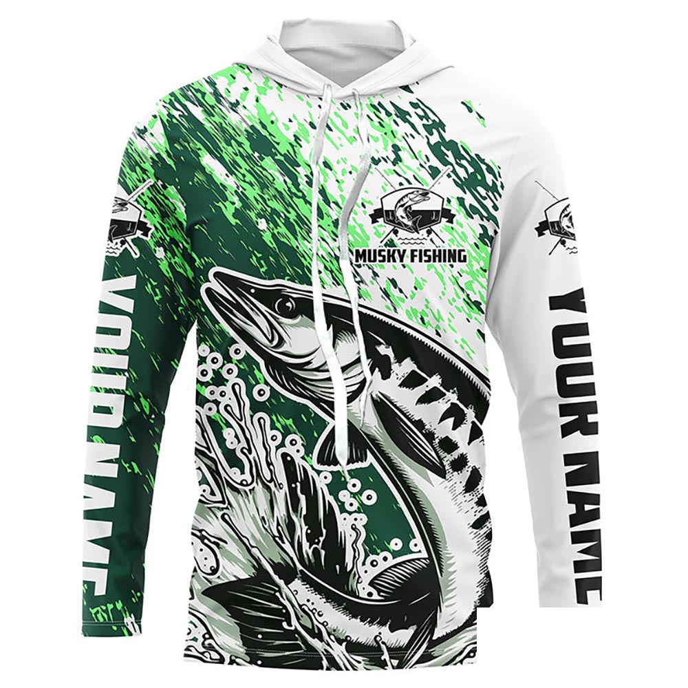 Custom Musky Fishing Jerseys, Muskie Long Sleeve Performamce Fishing Shirts For Adult And Kid |Green IPHW5815