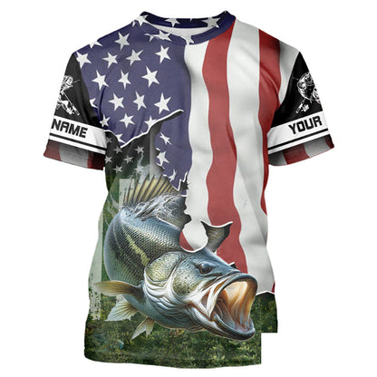 Personalized American Flag Bass Fishing Shirts, Patriotic Bass Tournament Fishing Shirts IPHW5699