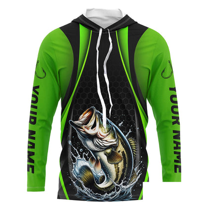 Custom Largemouth Bass Fishing Tournament Long Sleeve Fishing Shirts, Bass Fishing Jerseys | Green IPHW7368