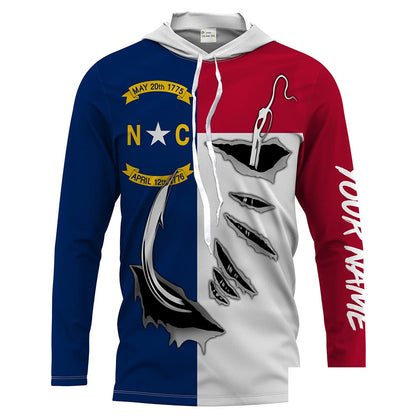 North Carolina Flag Custom mens Long Sleeve performance Fishing Shirts, NC Flag Patriotic Fishing gifts - HPW14